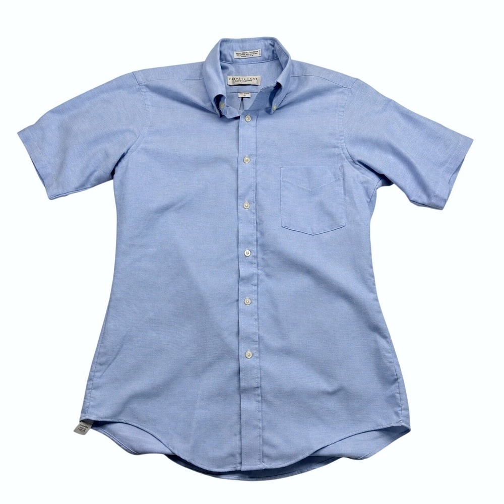 Vintage Private Club Oxford Shirt Mens 15 Blue Short Sleeve Button Down USA Made